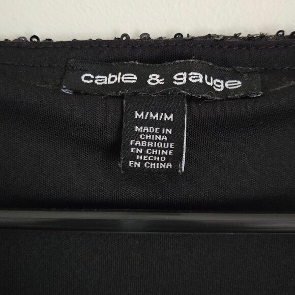 CABLE & GAUGE Black Sequin Short Sleeve Top Size M - Picture 2 of 5